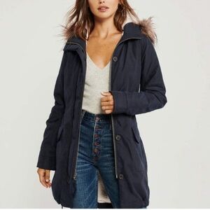 Abercrombie & Fitch Sherpa-lined Military Parka‎ - Black XXS